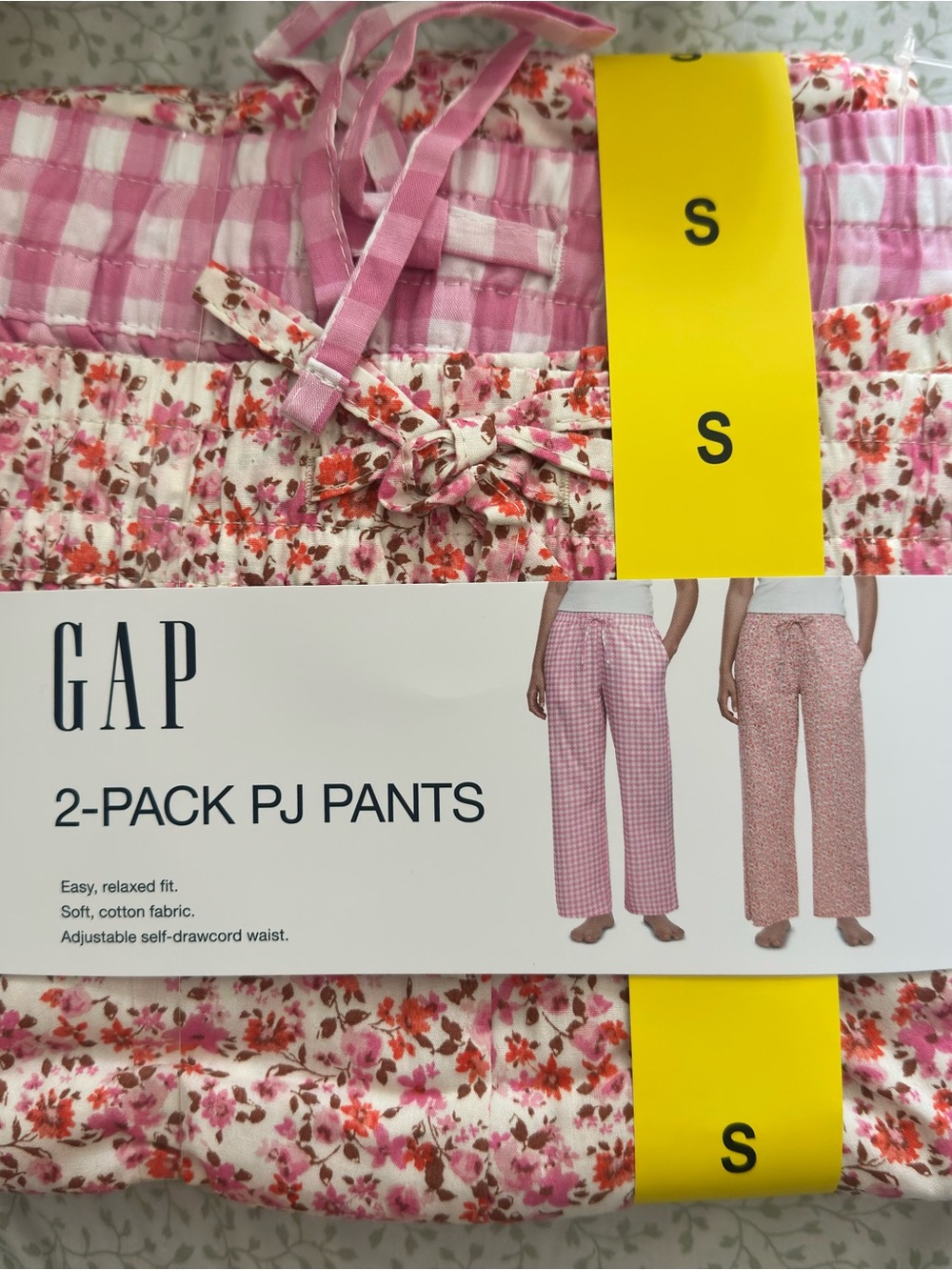 GAP NWT 100% Cotton Pink Floral & Pink Gingham PJ Pants 2-Pack Size Small